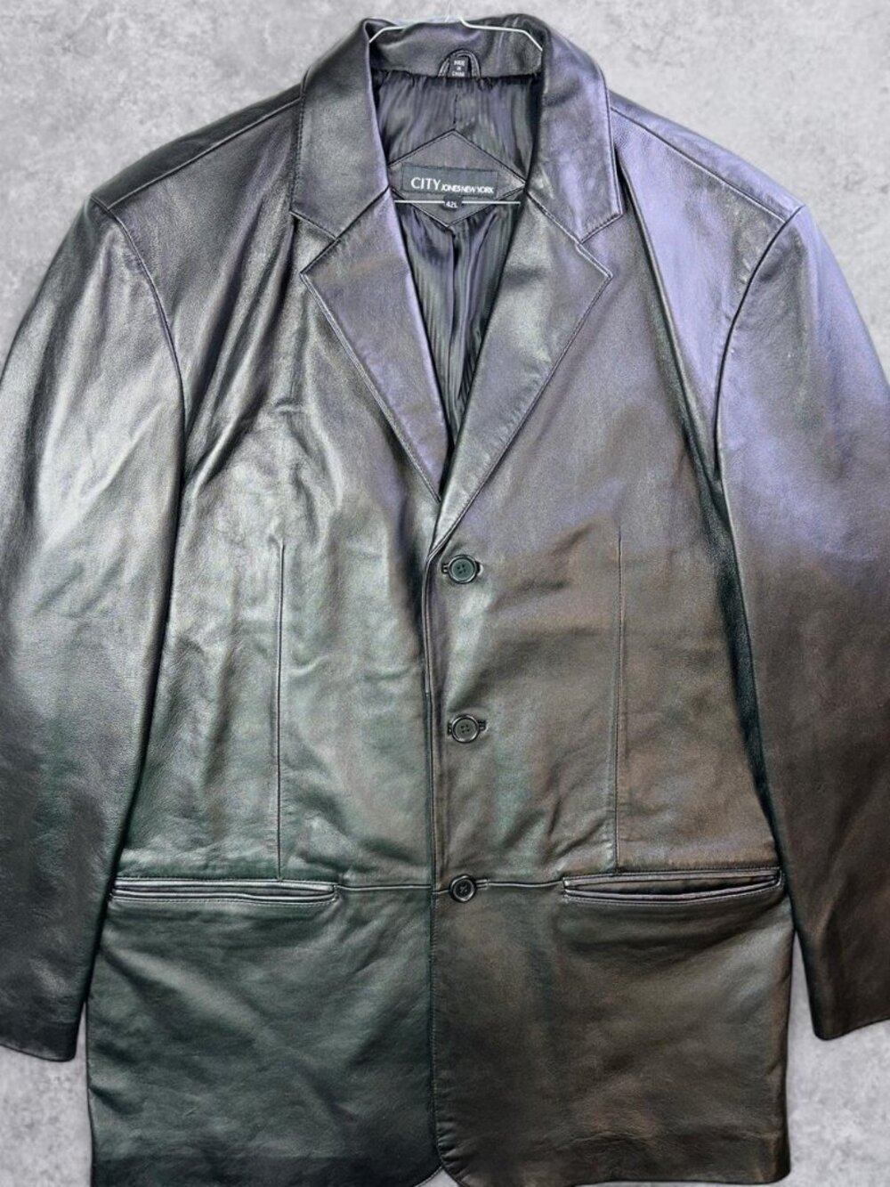 City Jones New York Men's Genuine Leather 42L Blazer Jacket